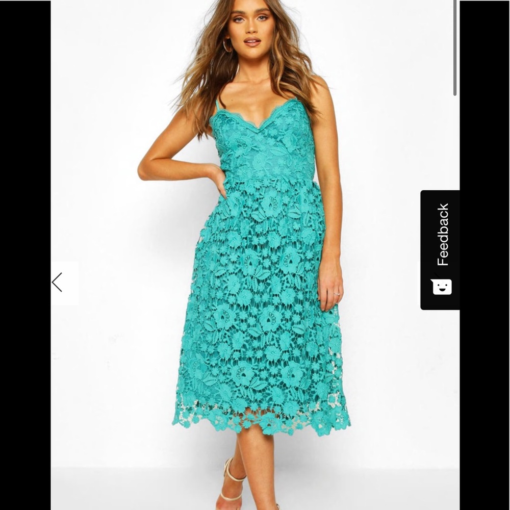 Teal lace dress boohoo